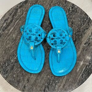 Rare Tory Burch Turquoise Blue Miller Croc Embossed Leather Sz. 8.5